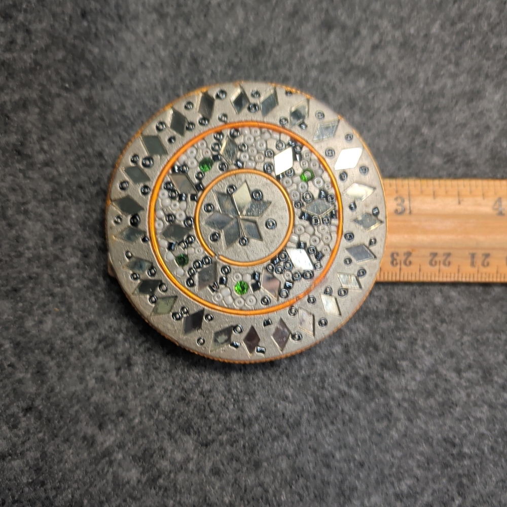 Embellished Circular Brooch with Geometric Design - Picture 4 of 4